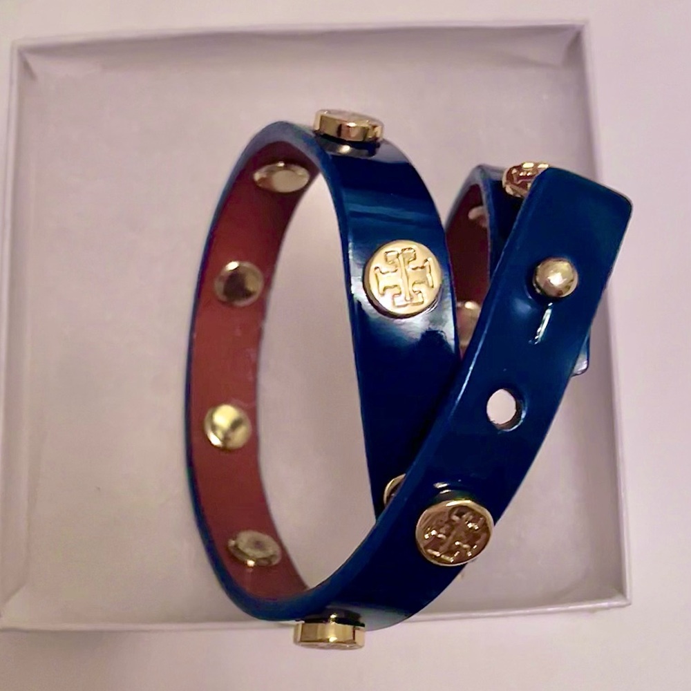Tory Burch Doublewrap Leather Bracelet - Navy Patent Leather (New/Unworn)